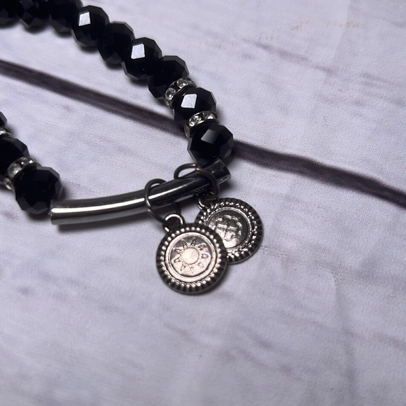 4 Stretchy Black and Silver Toned Beaded Bracelets - Picture 3 of 4